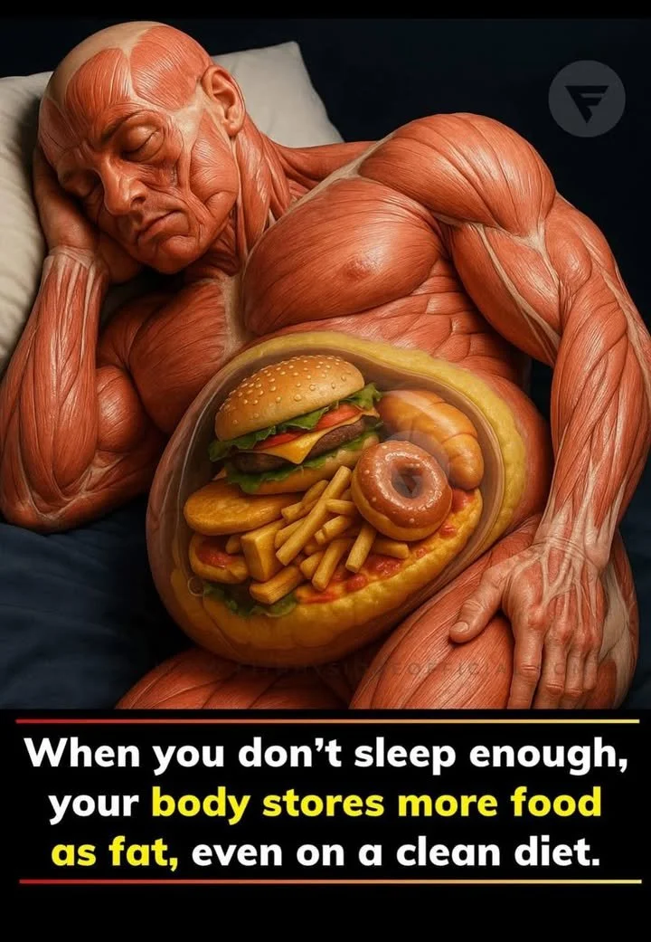 Illustration showing the connection between lack of sleep and weight gain.