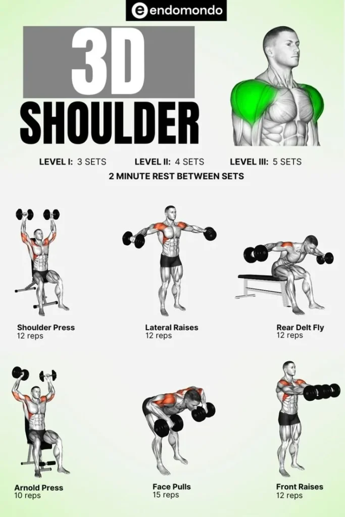 Illustration of effective exercises for building 3D shoulders strength and definition