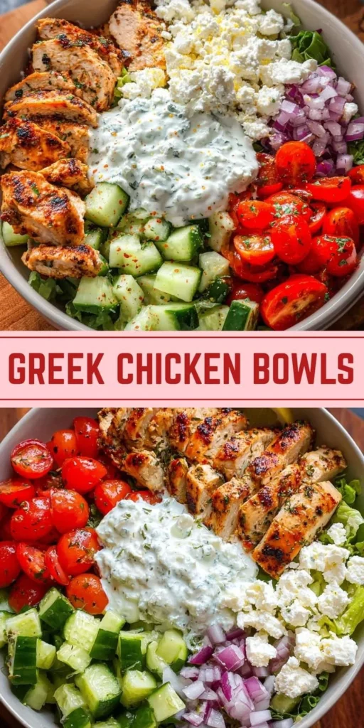 Greek Chicken Bowls: Easy Clean Eating Meal Prep 4 Delicious Greek chicken bowls for clean eating meal prep with fresh ingredients