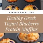 Healthy Greek yogurt blueberry protein muffins fresh out of the oven