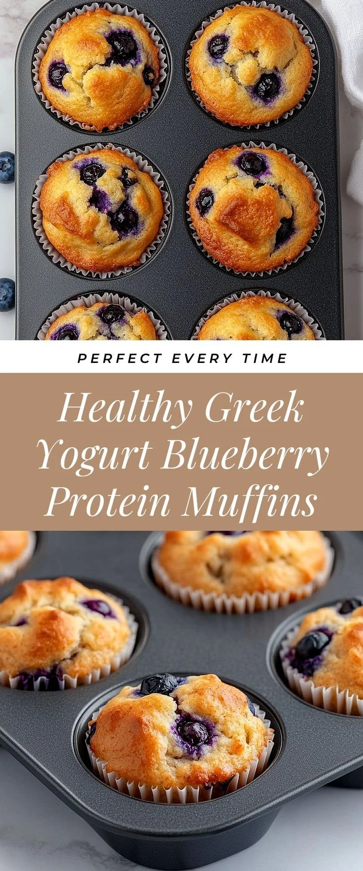 Healthy Greek yogurt blueberry protein muffins fresh out of the oven