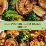 High-protein honey garlic shrimp served with fresh vegetables
