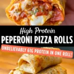HIGH PROTEIN Pepperoni Pizza Rolls 16 High protein pepperoni pizza rolls on a plate, ready to be enjoyed.