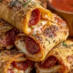 High protein pepperoni pizza rolls with cheese, crispy crust, and macro-friendly ingredients.