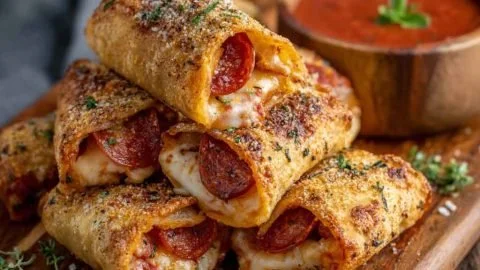 High Protein Pepperoni Pizza Rolls – Cheesy, Crispy & Macro-Friendly! 2 High protein pepperoni pizza rolls with cheese, crispy crust, and macro-friendly ingredients.