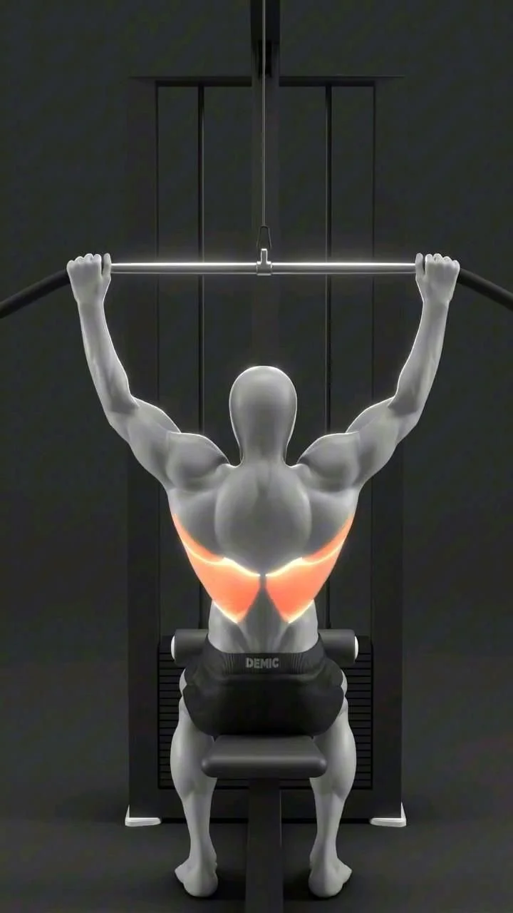 Person performing a Lat Pulldown exercise at the gym for back strength