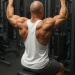 Person performing lat pulldowns for a stronger back at the gym.