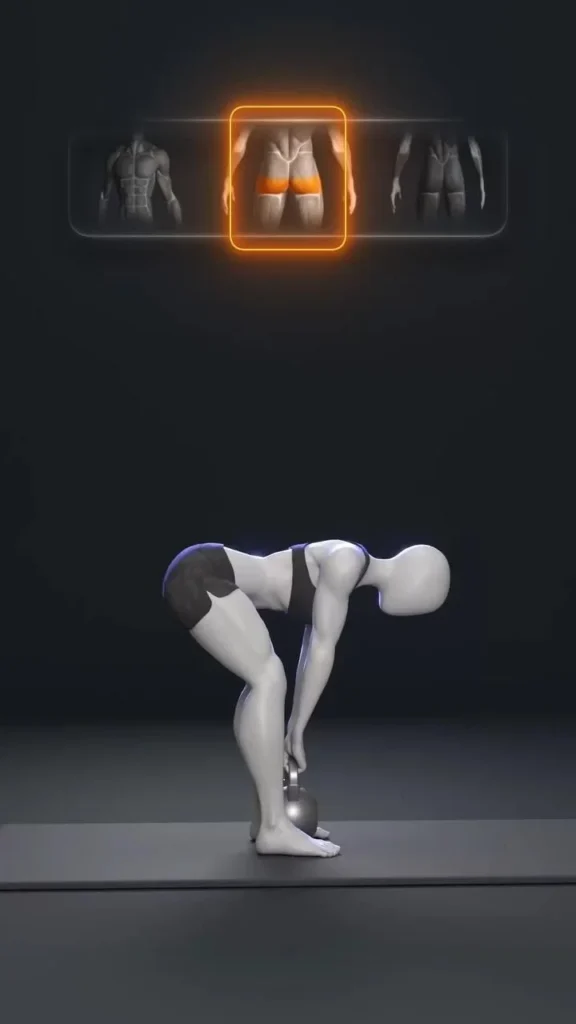 Single-leg kettlebell RDL to strengthen glutes and hamstrings.