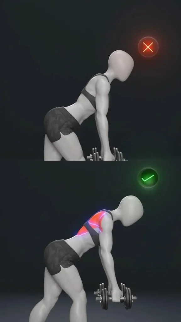 Demonstrating perfect Bent-Over Row form for optimal back growth