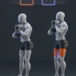 A person demonstrating squat techniques focusing on glutes vs. quads with heel and toe elevation.