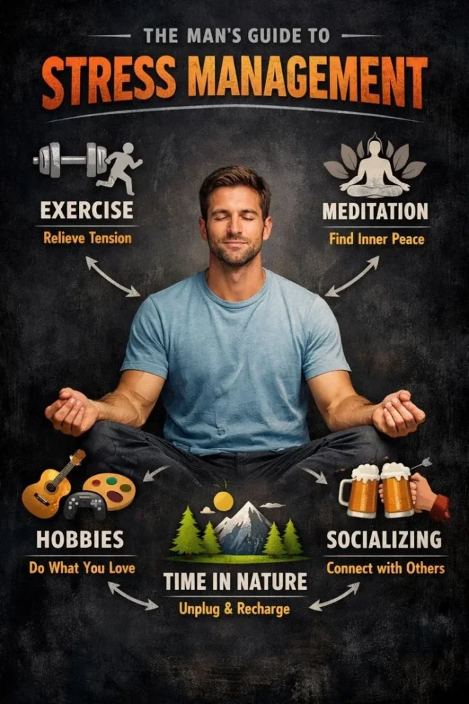 Man practicing stress management techniques for a calmer life.