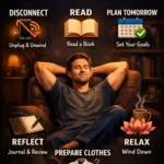 The Perfect Evening Routine for Success: Unwind, Reflect & Prepare for Tomorrow 19 A person practicing an evening routine to unwind and prepare for a successful tomorrow.