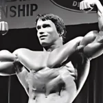 Arnold Schwarzenegger demonstrating preacher curls for bigger biceps