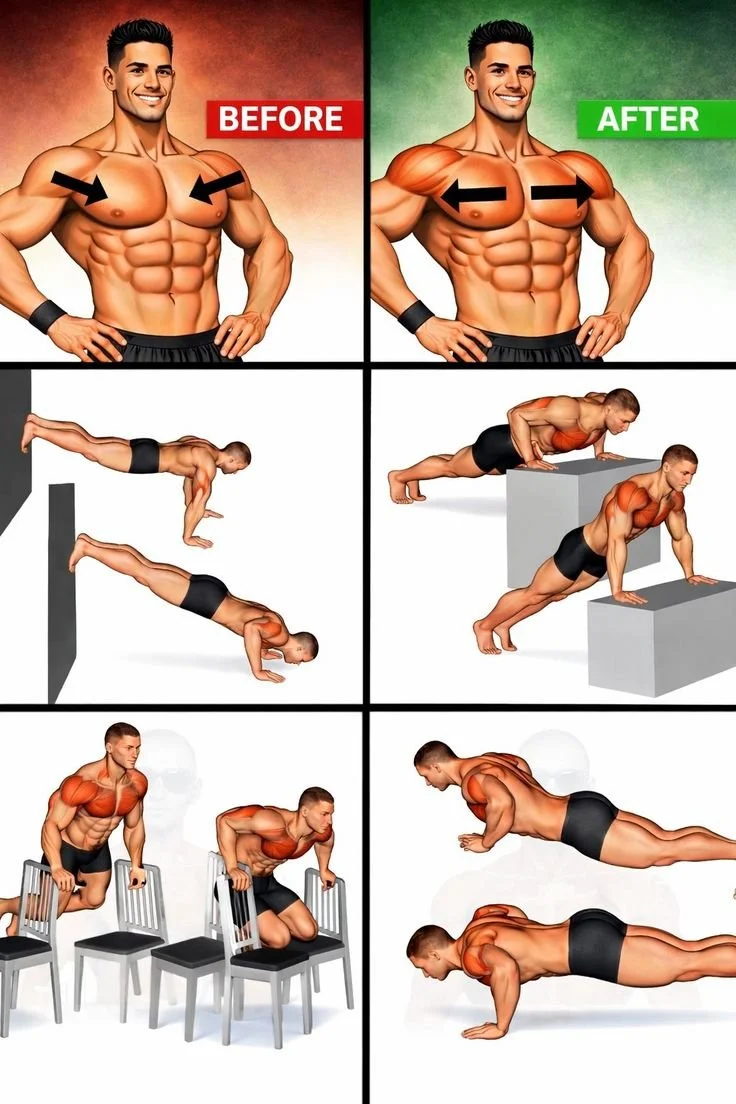 Person performing a chest workout at home without gym equipment
