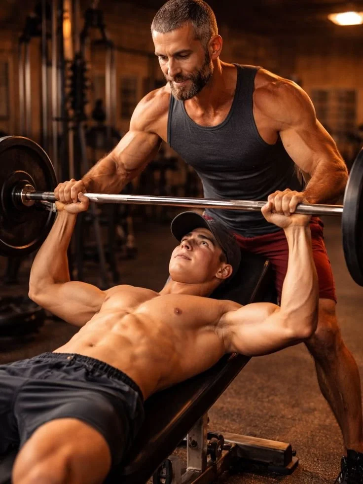 Father teaching son the value of discipline and strength together through workouts