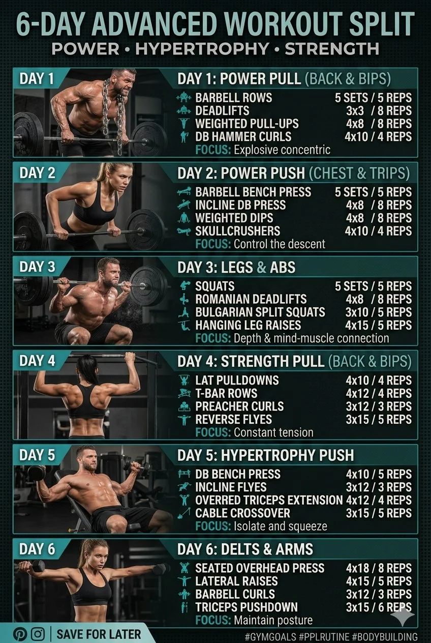 An advanced workout split for optimized strength training and muscle gains.