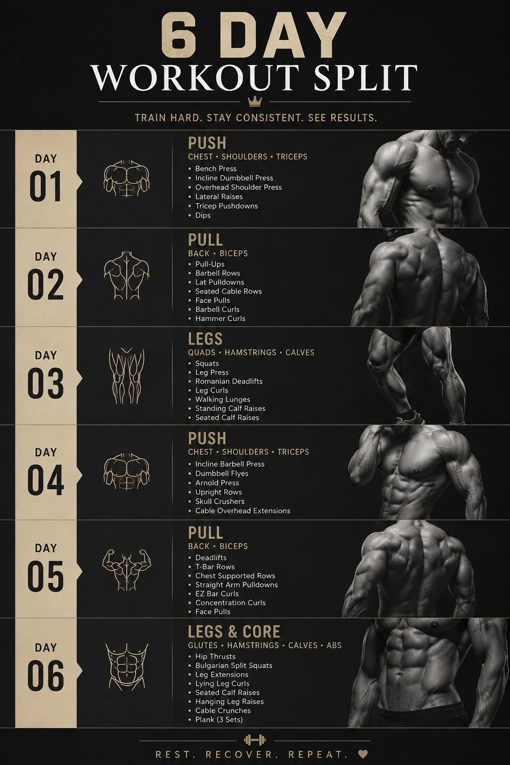 Best 6 days workout split plan for optimal fitness results