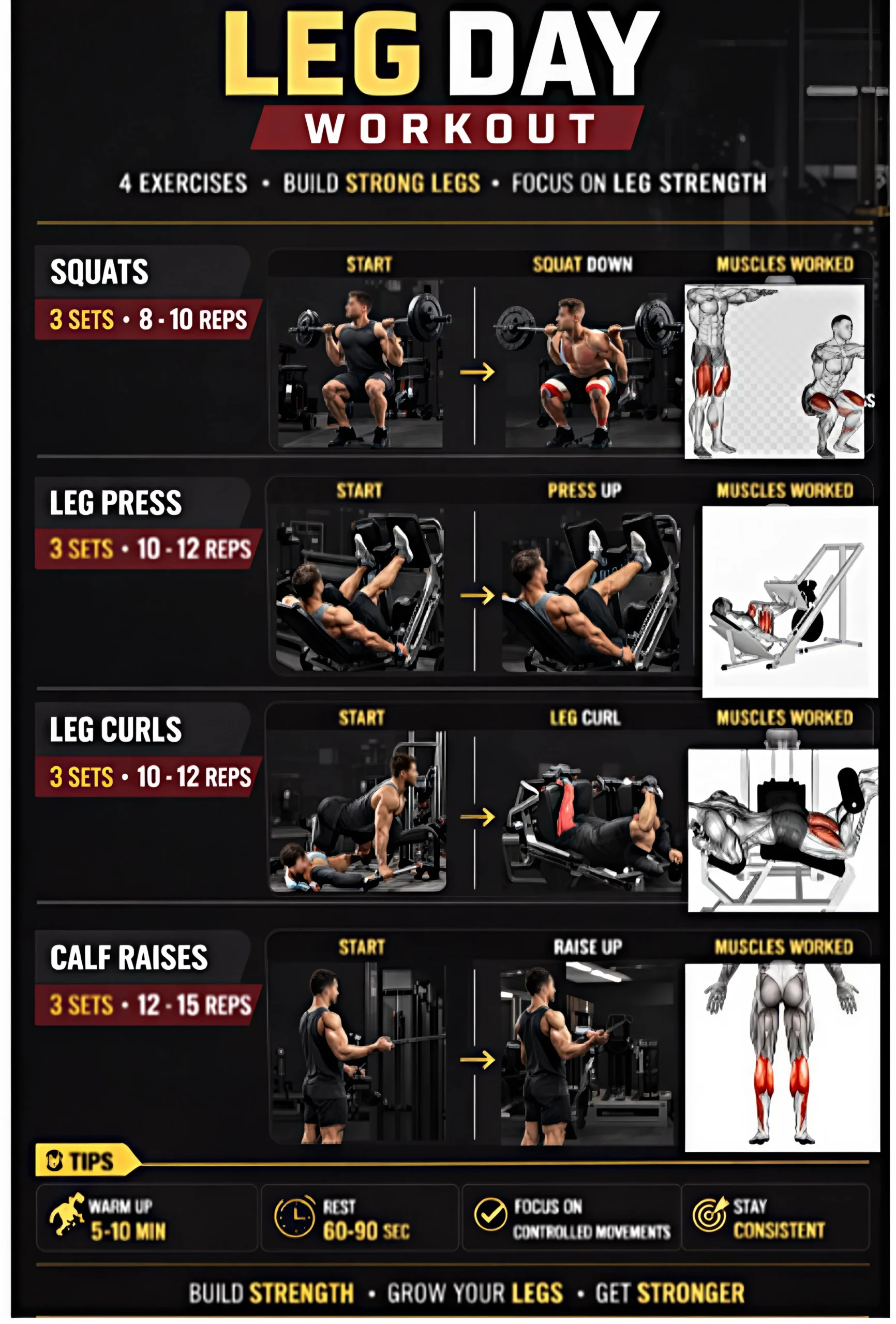 Build strong body with this leg workout split. Build strong leg ppl workout split | Leg and back workouts, Leg workout plan, Gym games