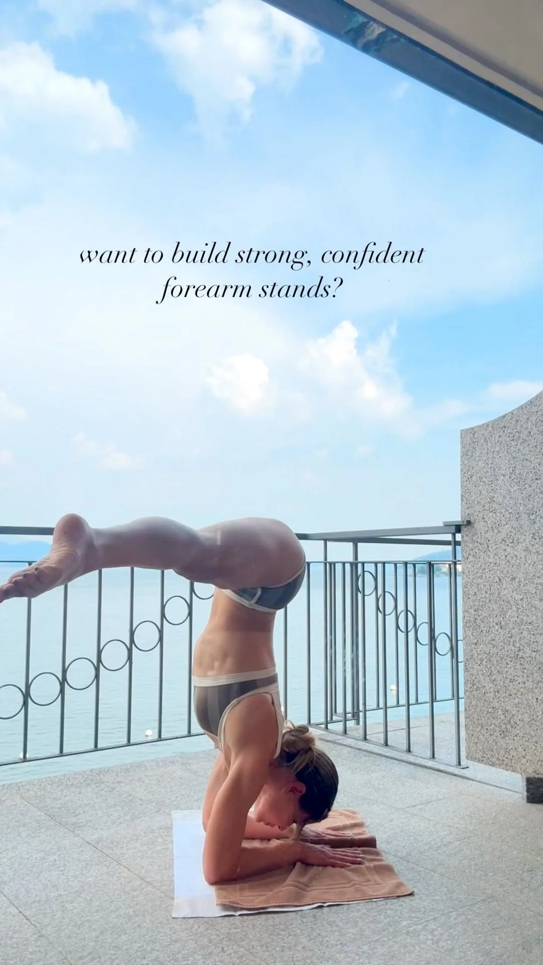Yoga practitioner demonstrating forearm stand pose for strength and balance.