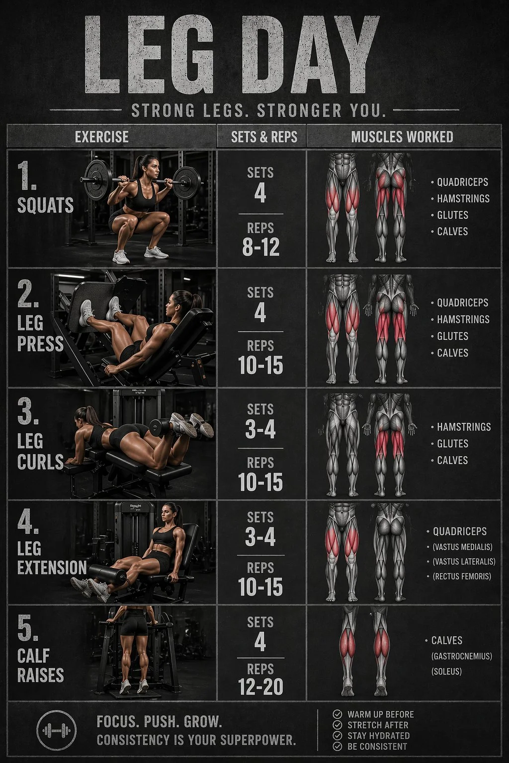 Person performing a leg day workout with weights in a gym