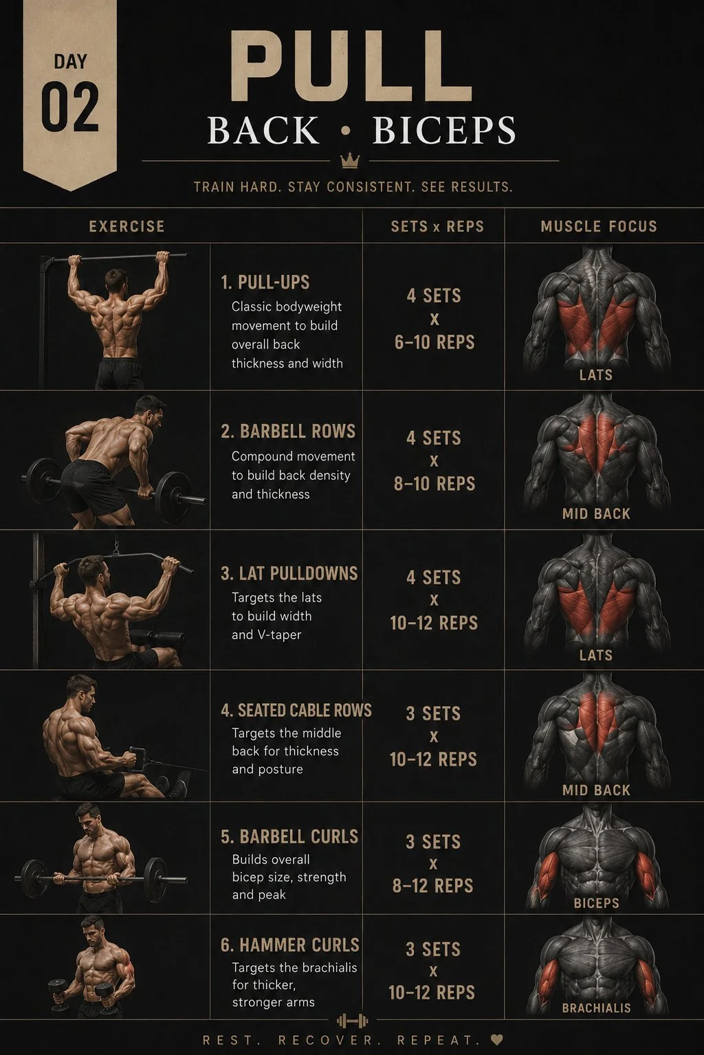 Pull workout exercises for muscle strength and fitness.